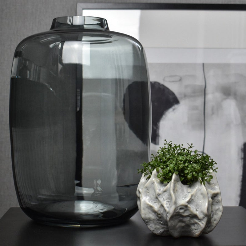 Large Grey Glass Vase - Bow & Miller Interiors