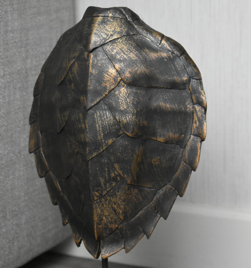 Faux bronze turtle shell sculpture with bronze colouring.  Bow & Miller Interiors